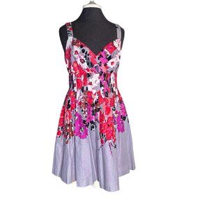 Evan Picone Summer Dress 10P Pink Gray Floral Lined Pleated Zip Fairy Ethereal